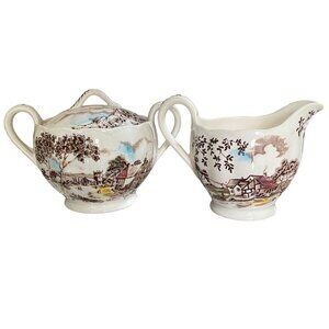 W.H. Grindley Vintage Dickens Coaching Stages Covered Sugar and Creamer Set